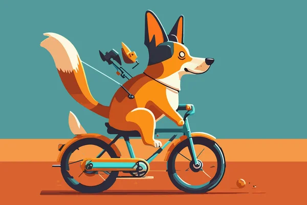 Perro Montar Vector Bicicleta Ilustración — Archivo Imágenes Vectoriales