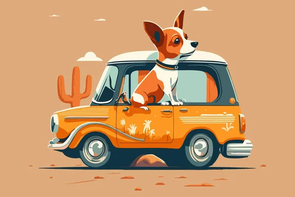 Hund Ridning Bil Vektor Illustration — Stock vektor