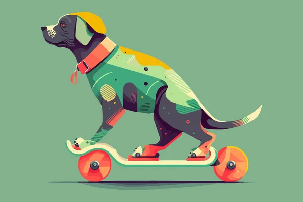 Cão Montando Uma Ilustração Vetorial Skate —  Vetores de Stock