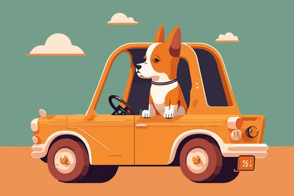 stock vector Dog riding a car vector illustration