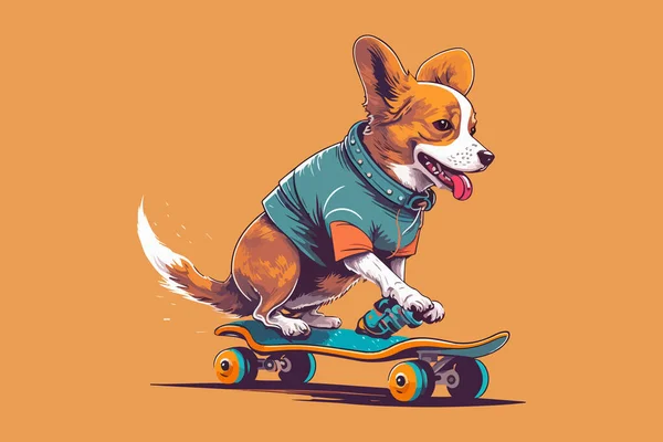 Cão Montando Uma Ilustração Vetorial Skate — Vetor de Stock