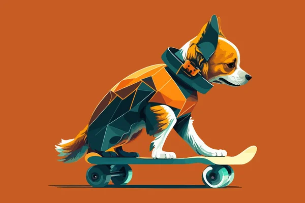 Hund Ridning Skateboard Vektor Illustration — Stock vektor