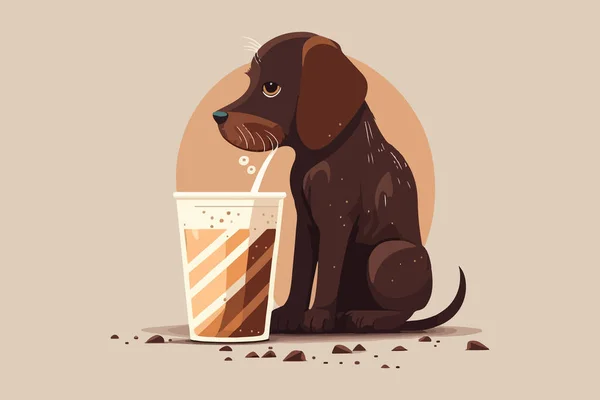 Chien Boire Café Illustration Vectorielle — Image vectorielle