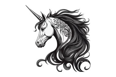 Unicorn Tattoo Black and White Vector clipart