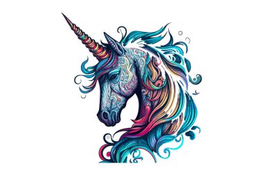 Unicorn Tattoo Black and White Vector clipart