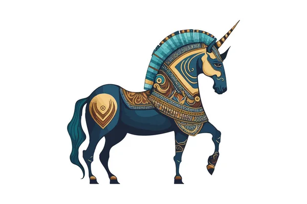 Pharaonic Unicorn Vector Illustration - Stok Vektor