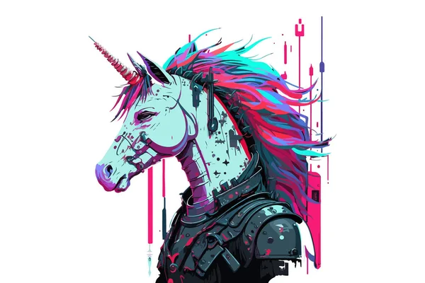 Illustrazione Vettoriale Cyberpunk Dell Unicorno — Vettoriale Stock