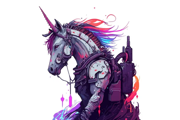 Ilustrasi Vektor Cyberpunk Unicorn - Stok Vektor