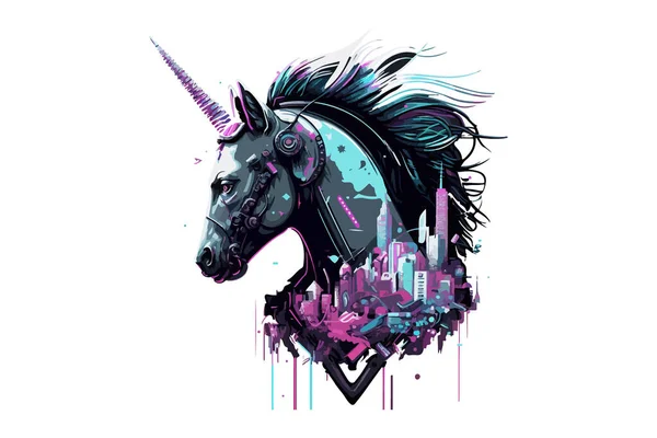 Εικονογράφηση Διανυσμάτων Unicorn Cyberpunk — Διανυσματικό Αρχείο