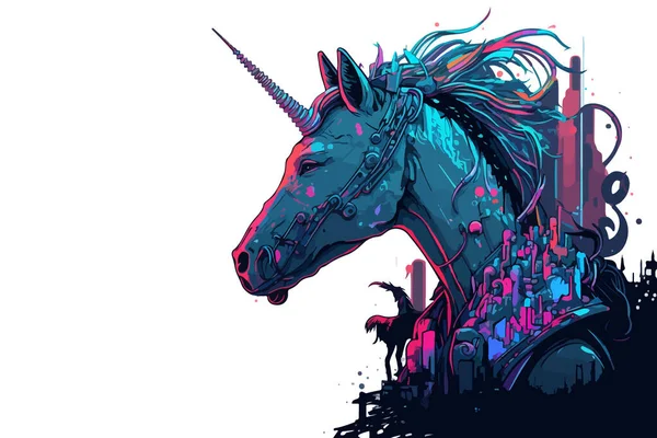 Unicorn Cyberpunk Vector Illustration — Stock Vector