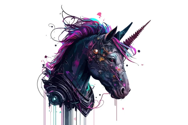 Ilustrasi Vektor Cyberpunk Unicorn - Stok Vektor