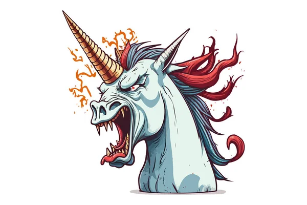 Ilustrasi Unicorn Vector Marah - Stok Vektor