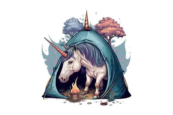 Unicorn Camping Vector Illustratie — Stockvector