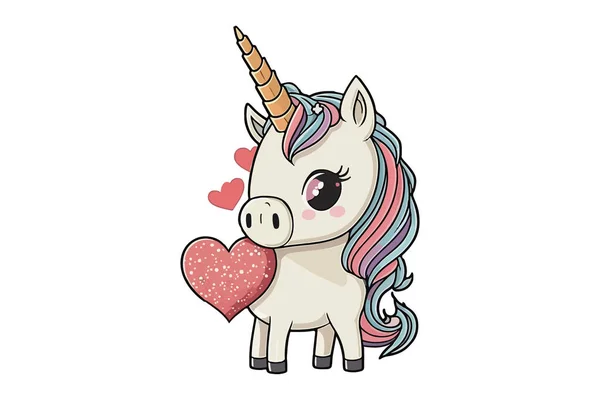 Unicorn Valentine Vector Illustration - Stok Vektor