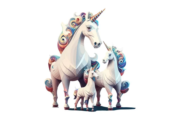 Family Unicorn Vector Illustration - Stok Vektor
