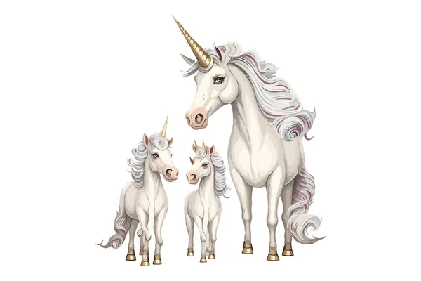 Family Unicorn Vector Illustration - Stok Vektor