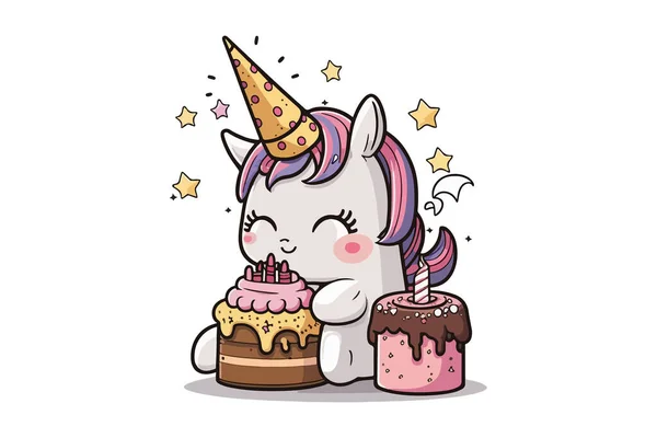 Kawaii Unicorn Birthday Vector Illustration — Stock Vector