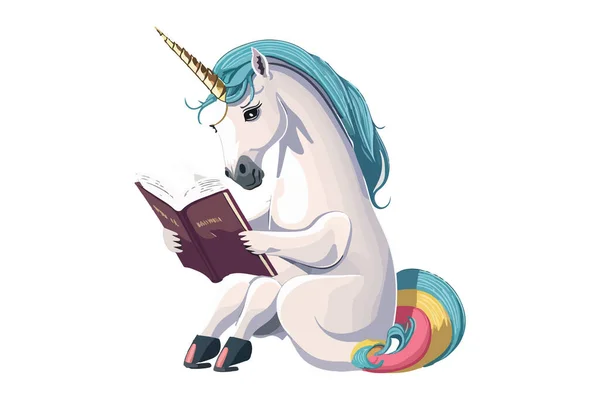 Unicorn Membaca Buku Vektor Ilustrasi - Stok Vektor