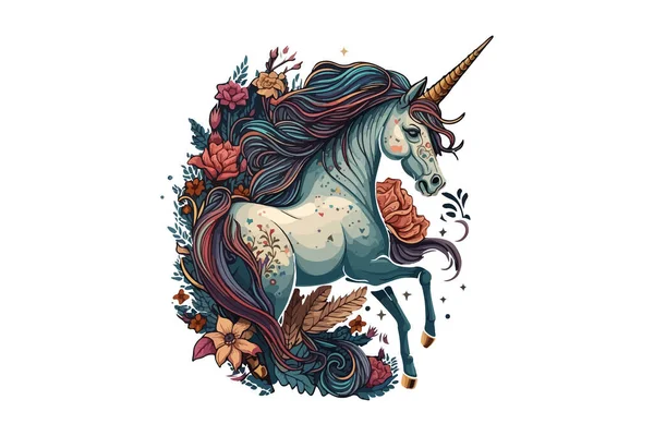 Ilustración Vectorial Estilo Arte Popular Unicornio — Vector de stock