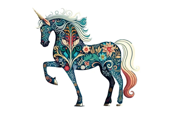 Unicorn Folk Art Style Vector Illustration — 스톡 벡터