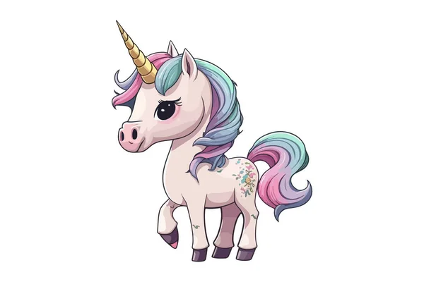 Baby Unicorn Cartoon Character Vector Illustration - Stok Vektor