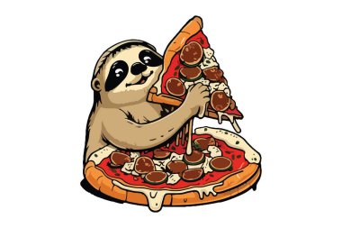 Sloth Eating Pizza Vector clipart