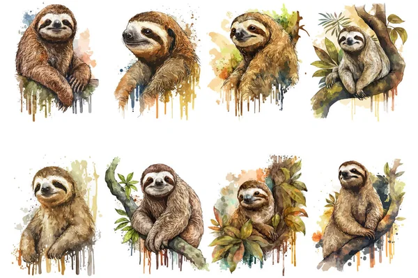stock vector Watercolor Sloth Vector Illustration