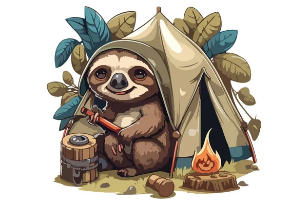 Vector Camping Perezoso Ilustración — Archivo Imágenes Vectoriales