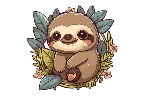 Κινούμενο Σχέδιο Στυλ Παιχνιδιού Kawaii Sloth — Διανυσματικό Αρχείο