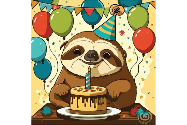 Sloth Birthday Vector Illustration — Stock Vector