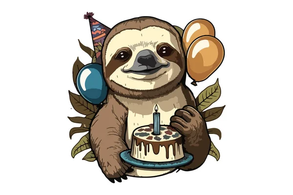 Sloth Születésnapi Vektor Illusztráció — Stock Vector