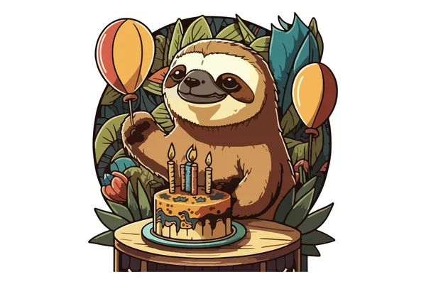 Sloth Születésnapi Vektor Illusztráció — Stock Vector
