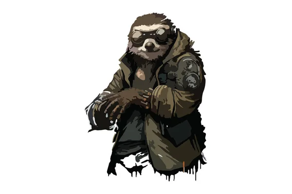 Sloth Cyberpunk Styl Wektor — Wektor stockowy