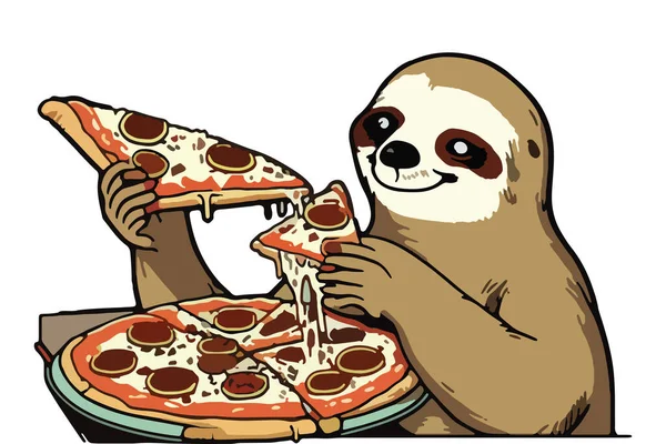 Sloth Eating Pizza Vector — Stock Vector