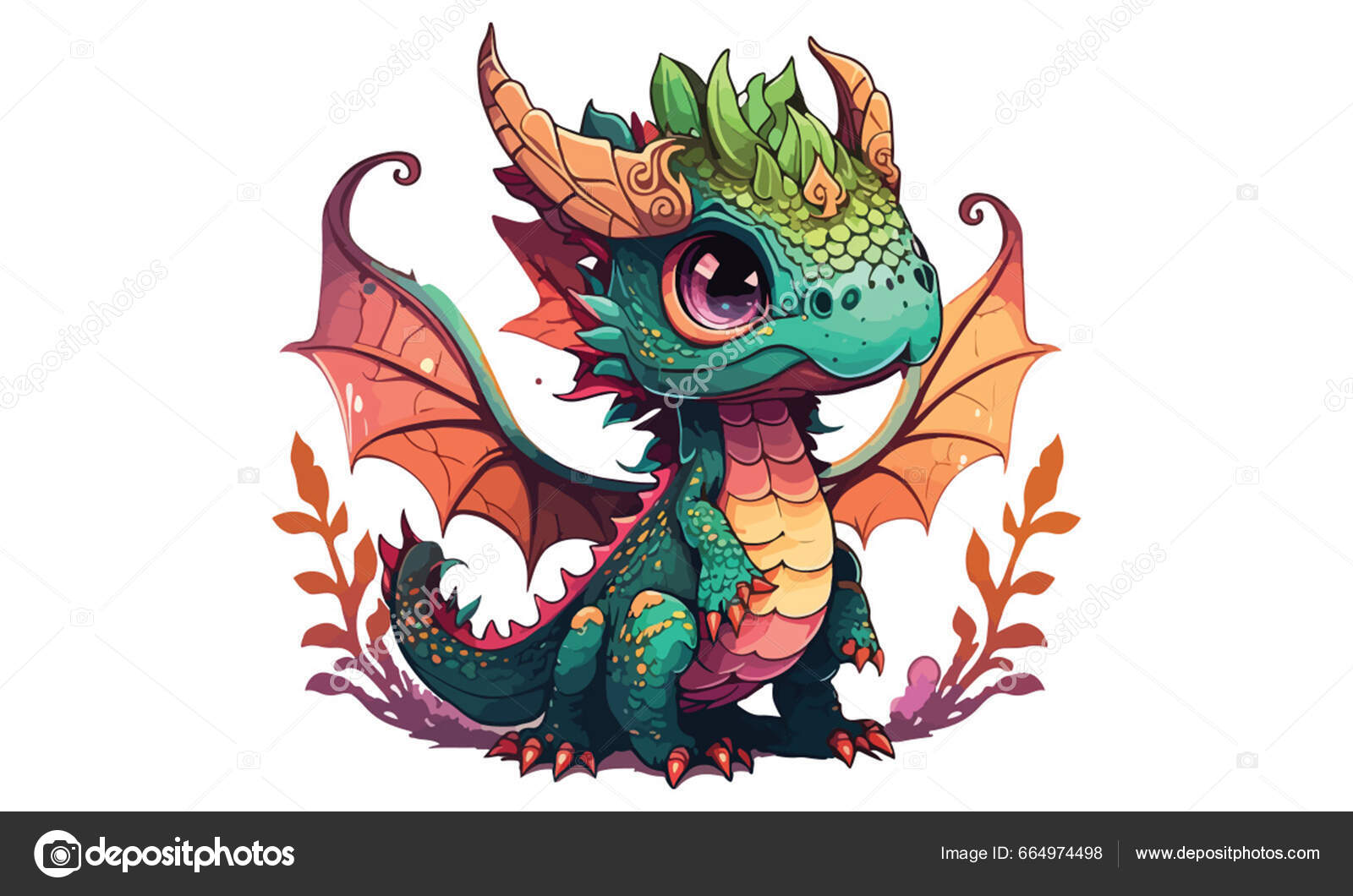 Baby Kawaii Cartoon Dragon Vector Illustration Stock Vector by