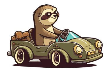 Sloth Riding A Car Vector Illustration clipart