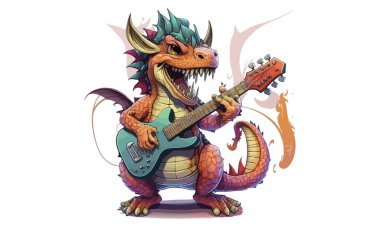 Dragon Gitar Vektörü İllüstrasyonu Oynuyor