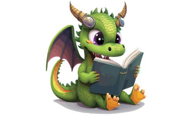 Dragon Reading a Book Vector Illustration clipart