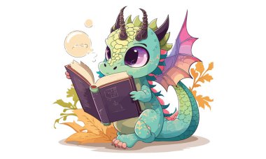 Dragon Reading a Book Vector Illustration clipart