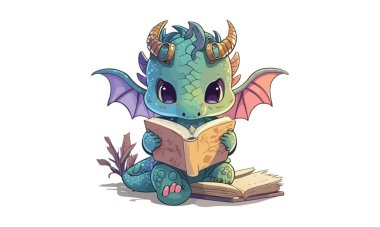 Dragon Reading a Book Vector Illustration clipart