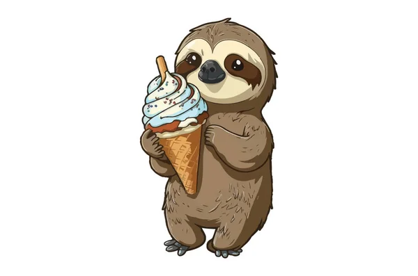 Sloth Τρώει Παγωτό Διανυσματική Απεικόνιση — Διανυσματικό Αρχείο