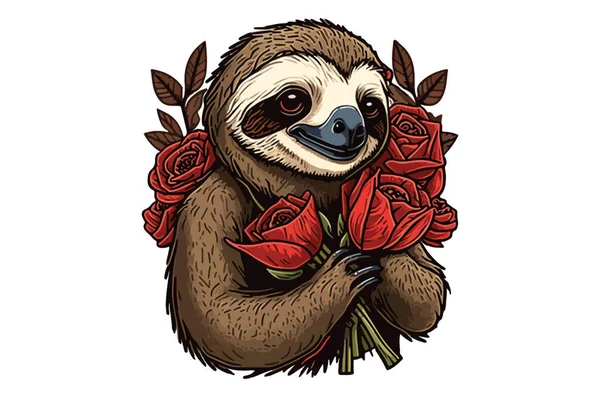 Sloth Valentine Στυλ Διανυσματική Απεικόνιση — Διανυσματικό Αρχείο