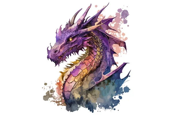 Watercolor Dragon Vector Illustration — Stock Vector