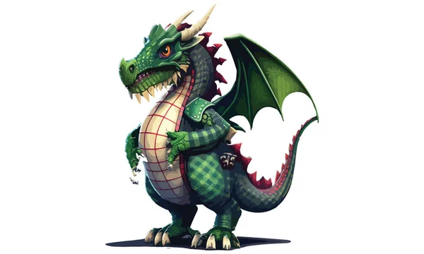 Dragon Full Body Plaid Cartoon Vector Illustration — 스톡 벡터