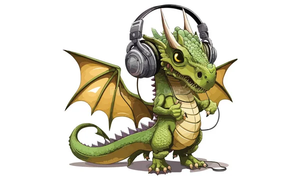 stock vector Dragon Wearing a Headphone Vector Illustration