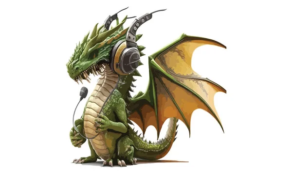 Dragon Wearing Headphone Vector Illustration — Stock Vector
