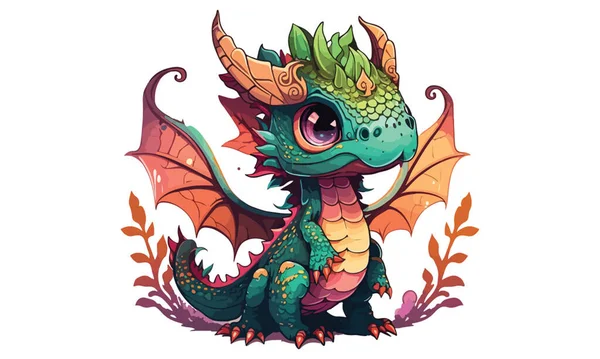 Baby Kawaii Cartoon Dragon Vector Illustration — Stock Vector