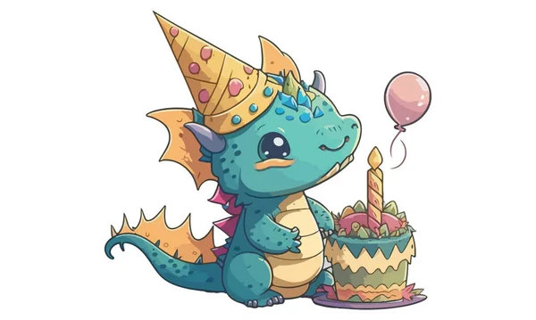 Születésnap Dragon Cartoon Vector Illusztráció — Stock Vector