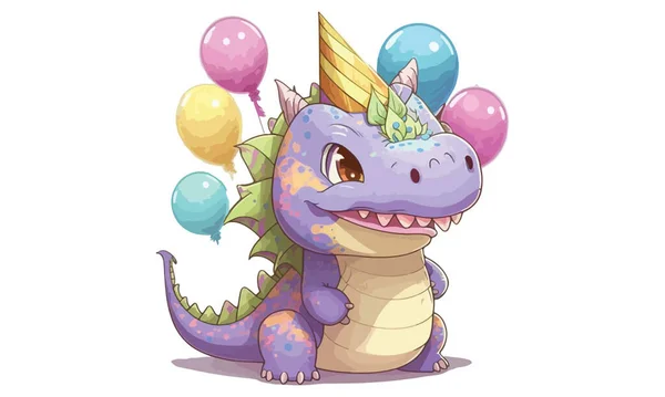 Verjaardag Dragon Cartoon Vector Illustratie — Stockvector