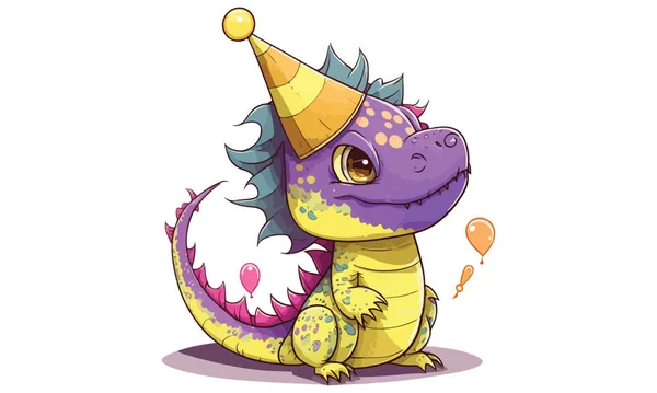 Γενέθλια Dragon Cartoon Vector Εικονογράφηση — Διανυσματικό Αρχείο